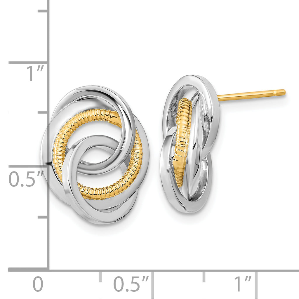 14k Two-Tone Polished & Textured Post Earrings