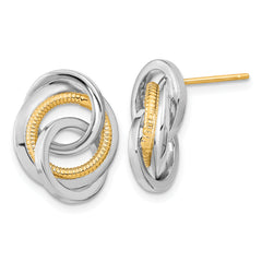 14k Two-Tone Polished & Textured Post Earrings