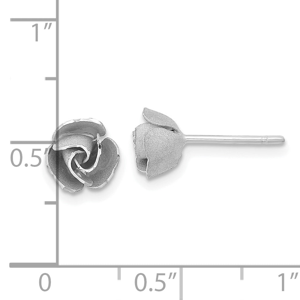 14k White Gold Satin Finish D/C Rose Post Earrings with Yellow Gold Earring Backs