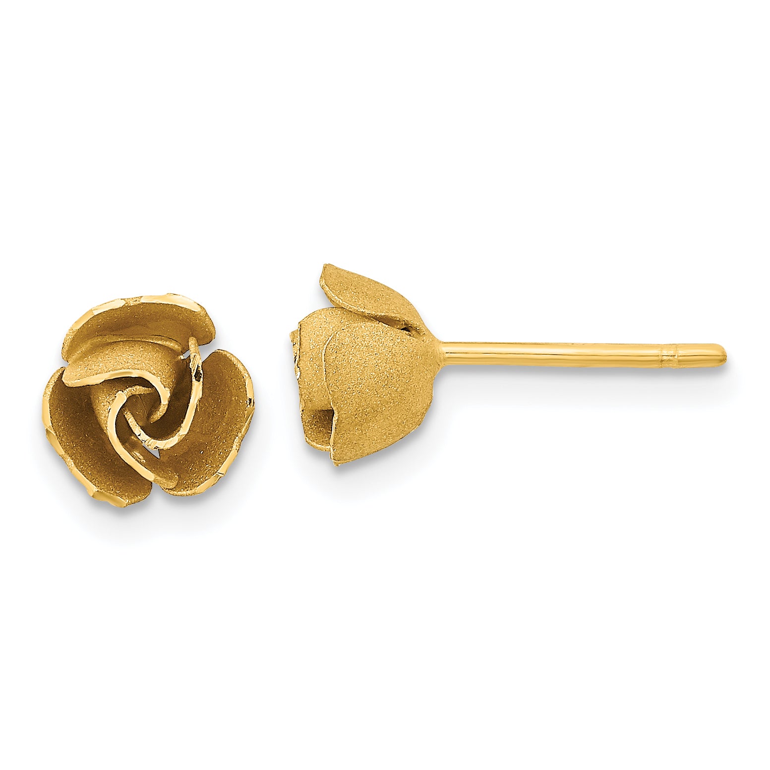 14k Yellow Gold Satin Finish D/C Rose Post Earrings Main image