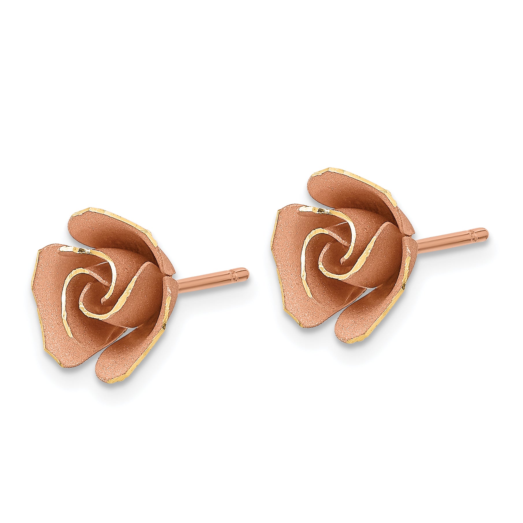 14k Rose Gold Satin Finish D/C Rose Post Earrings Secondary image