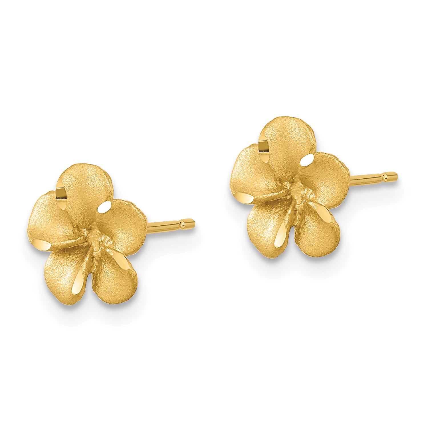 14k Satin Diamond-cut Plumeria Post Earrings Secondary image