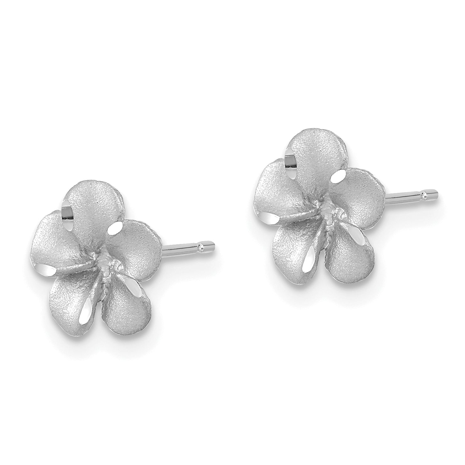 14k White Gold Satin Diamond-cut Plumeria Post Earrings Secondary image