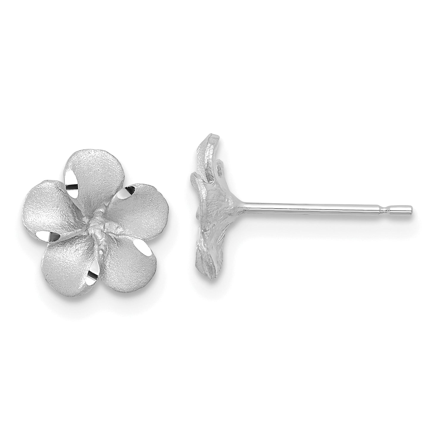 14k White Gold Satin Diamond-cut Plumeria Post Earrings Main image