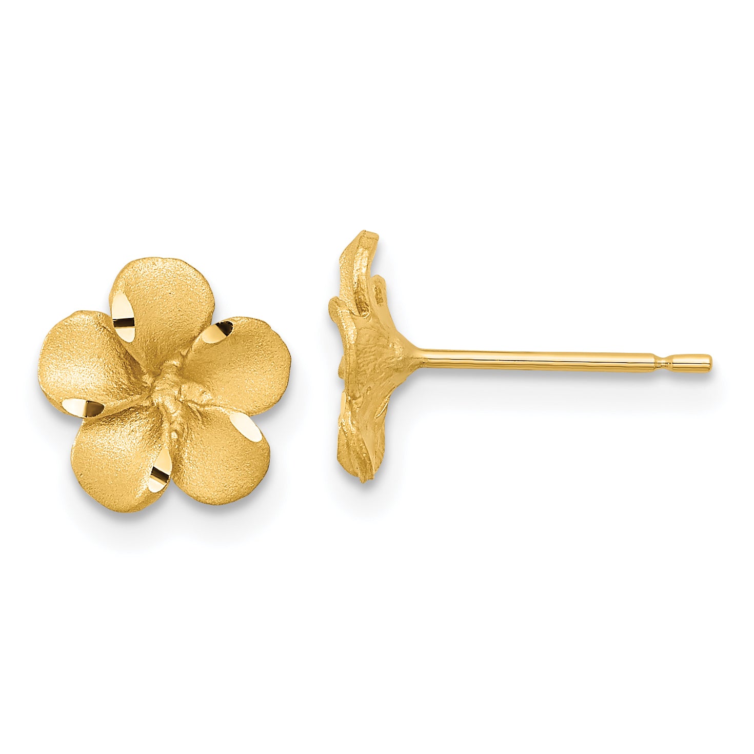 14k Satin Diamond-cut Plumeria Post Earrings Main image