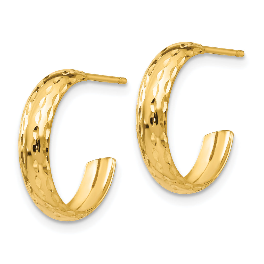 14k Diamond-cut 3.5mm J-Hoop Earrings