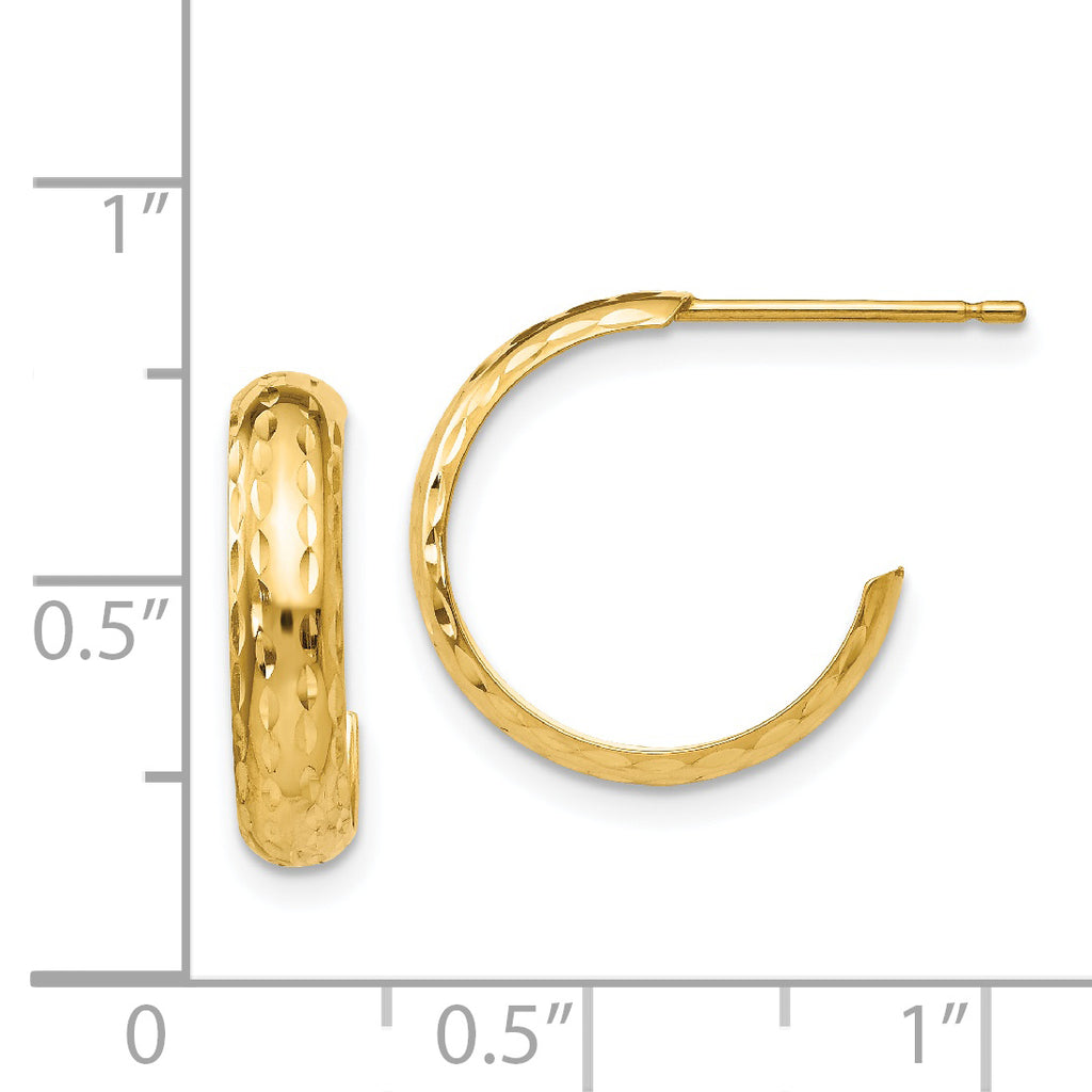 14k Diamond-cut 3.5mm J-Hoop Earrings