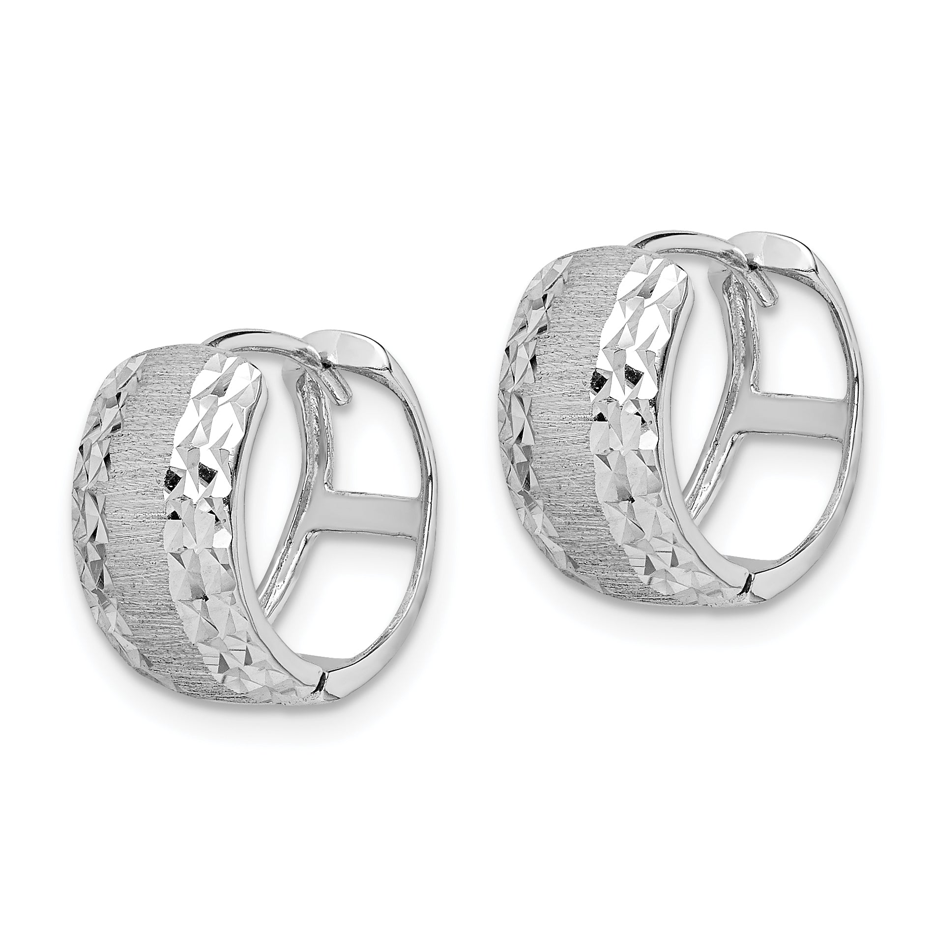 14K White Gold D/C Textured Hoop Earrings Secondary image