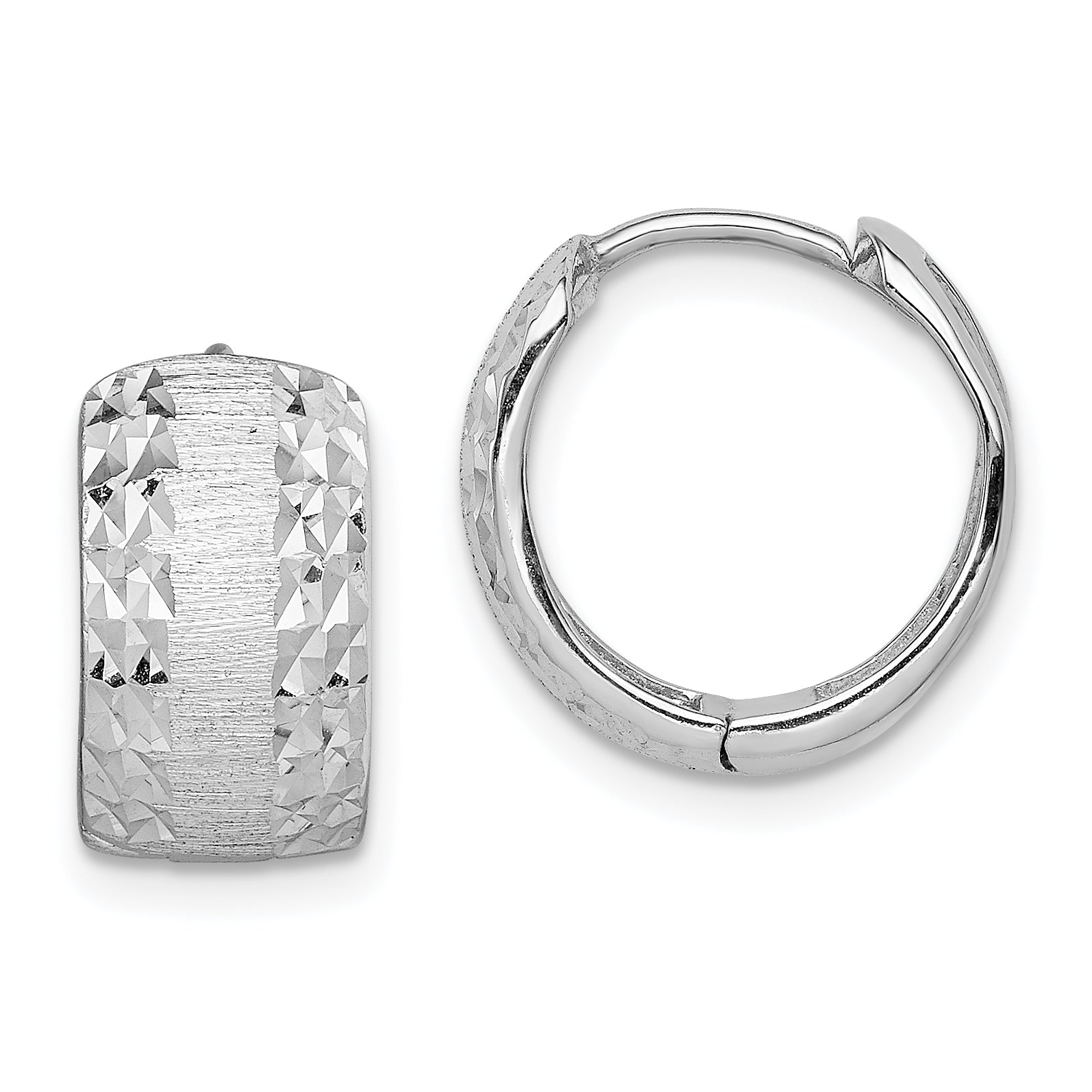 14K White Gold D/C Textured Hoop Earrings Main image