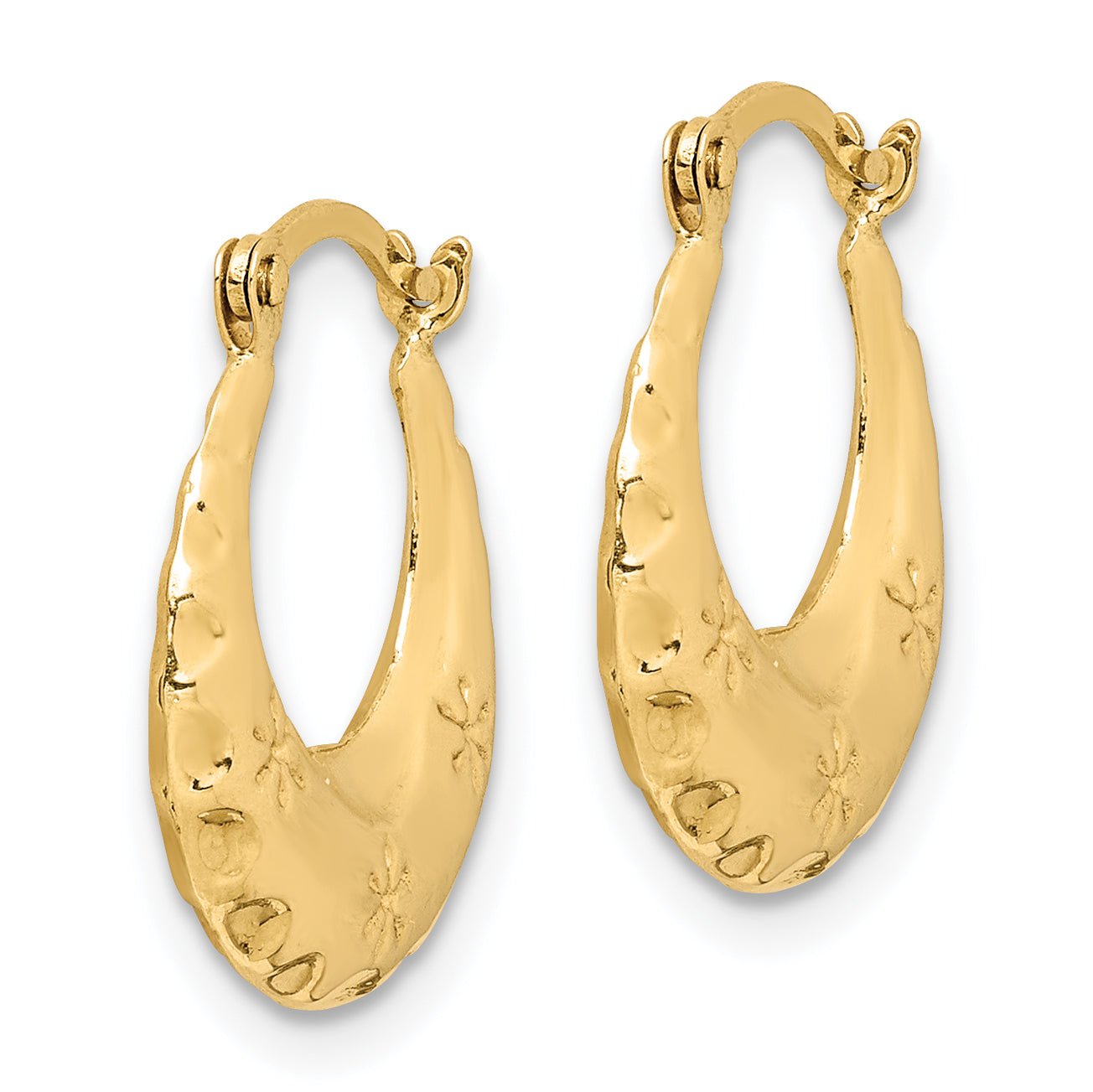 14k Textured Stamped Hoop Earrings Secondary image