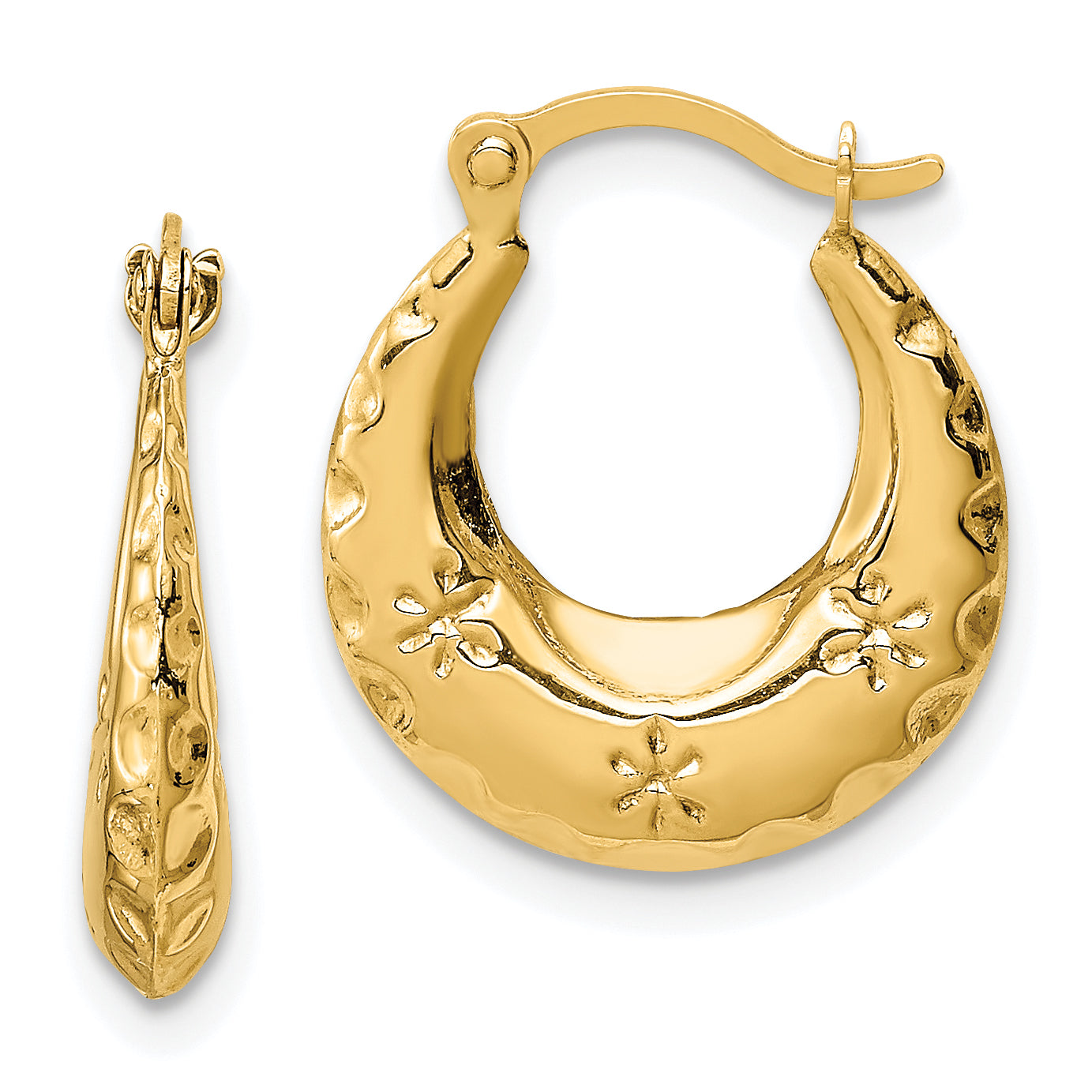 14k Textured Stamped Hoop Earrings Main image