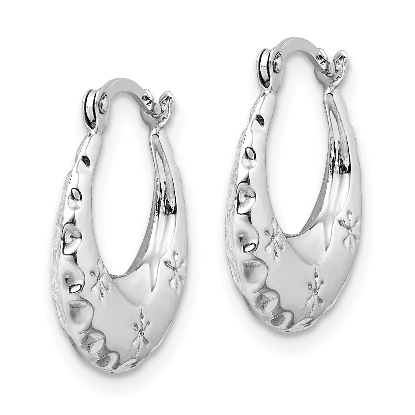 14K White Gold Textured Stamped Hoop Earrings Secondary image
