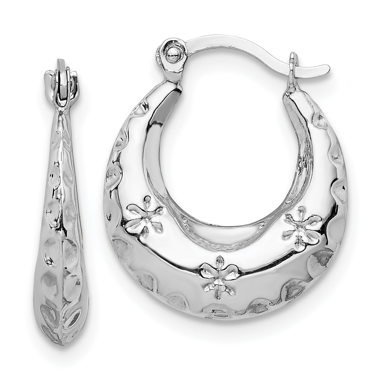14K White Gold Textured Stamped Hoop Earrings Main image