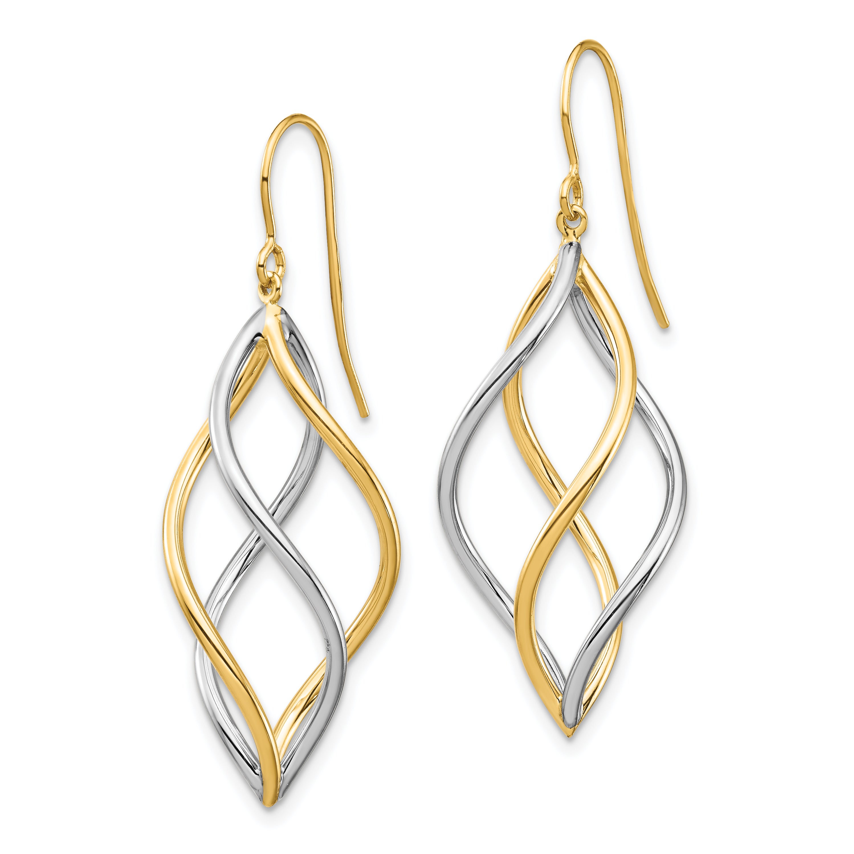 14K Two-Tone Twisted Polished Dangle Shepherd Hook Earrings Secondary image