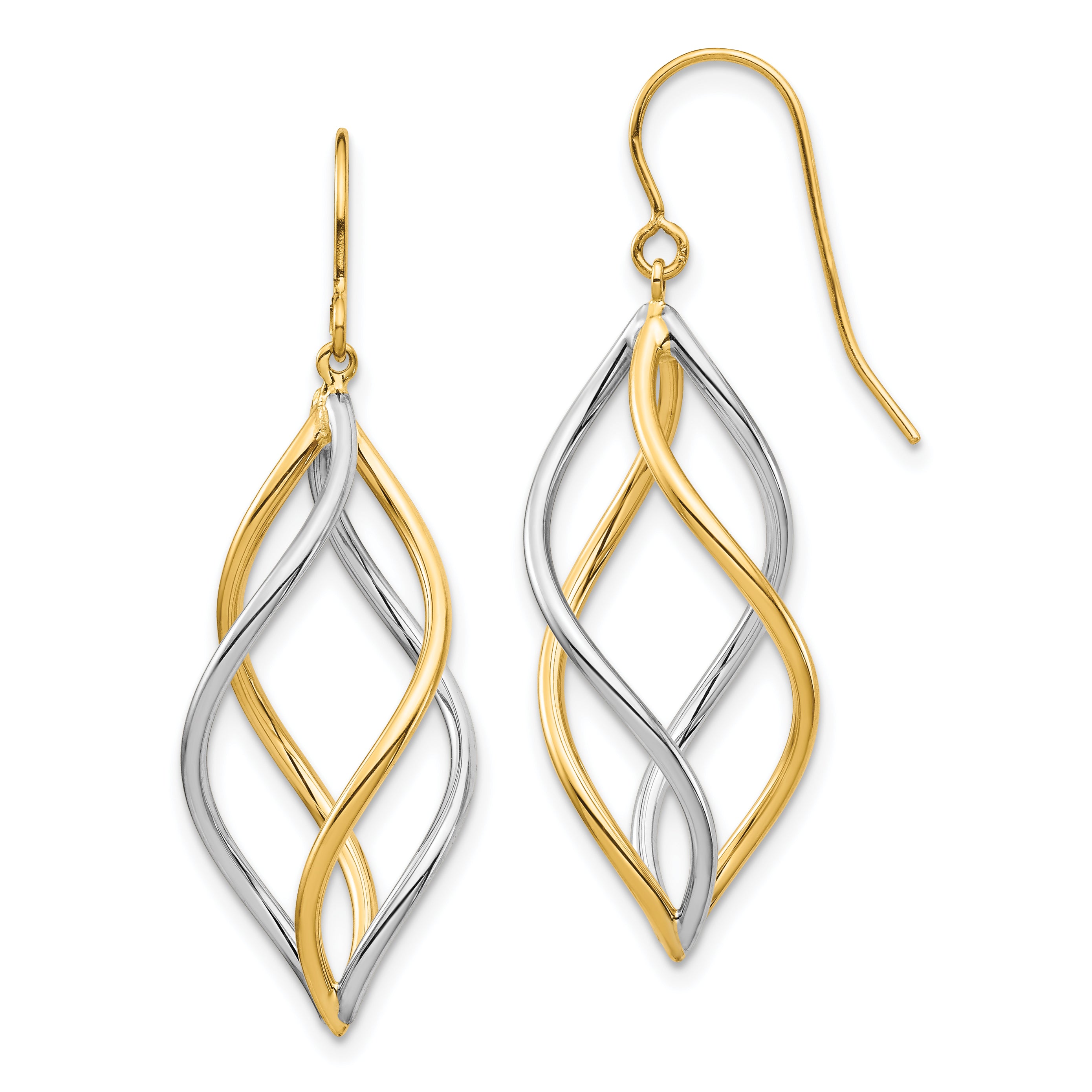 14K Two-Tone Twisted Polished Dangle Shepherd Hook Earrings Main image