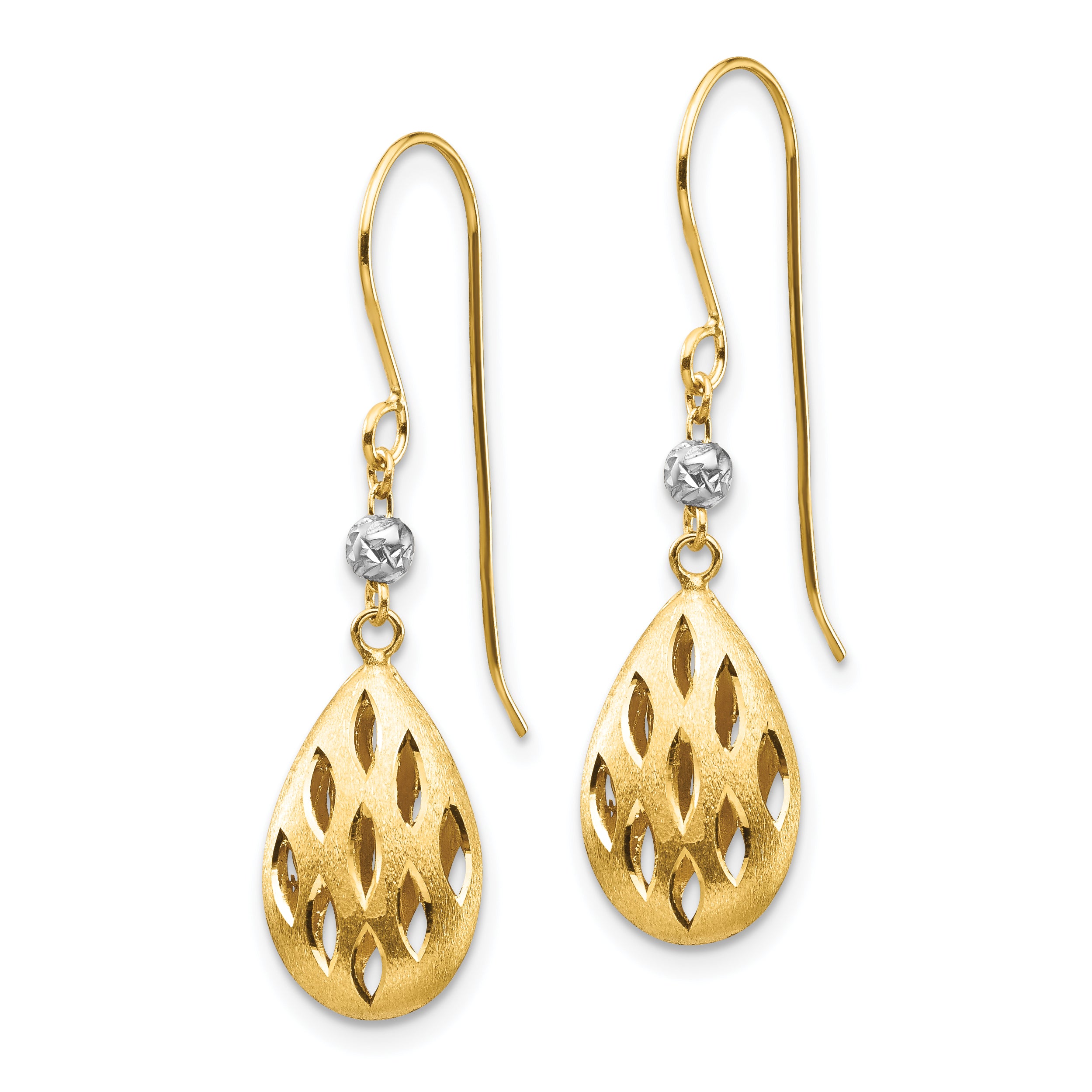 14k Two-Tone Diamond Cut Teardrop Dangle Earrings Secondary image