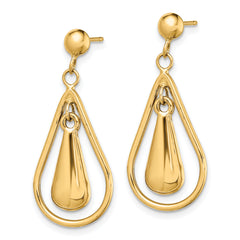 14K Gold Polished Dangle Earrings, 28 mm Length, Post & Push Back Closure