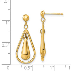 14K Gold Polished Dangle Earrings, 28 mm Length, Post & Push Back Closure