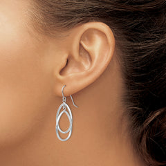 14k White Gold Double Teardrop Dangle Wire Earrings