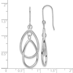 14k White Gold Double Teardrop Dangle Wire Earrings