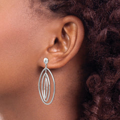 14k White Gold Oval Circle Dangle Post Earrings