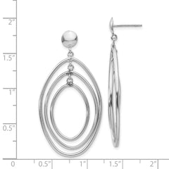 14k White Gold Oval Circle Dangle Post Earrings