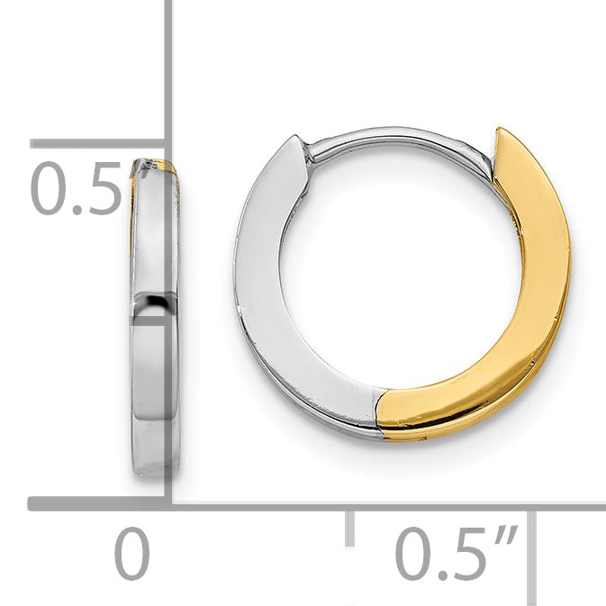 14k Two-tone 2mm Round Hinged Hoop Earrings