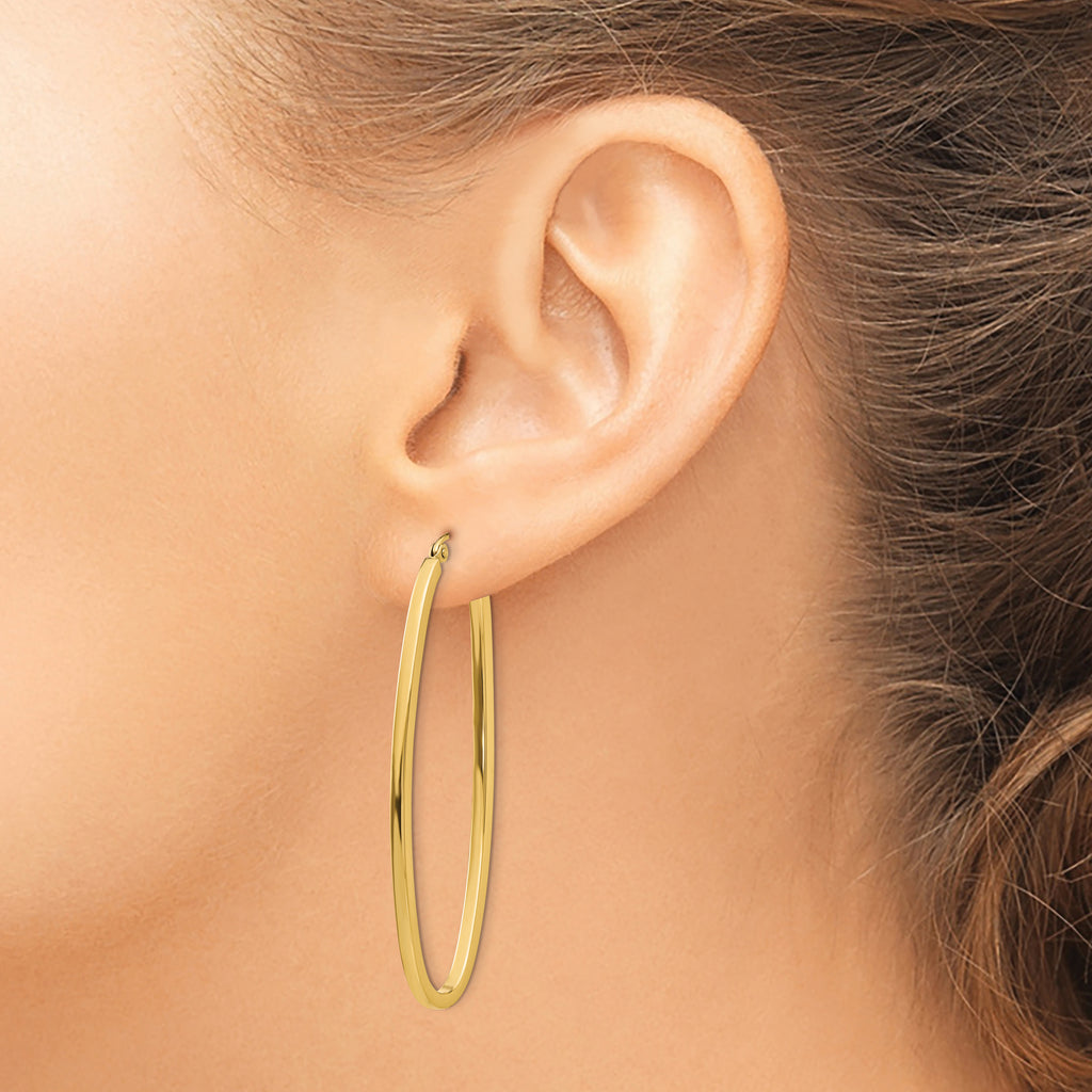 14k 2mm Large Oval Hoop Earrings