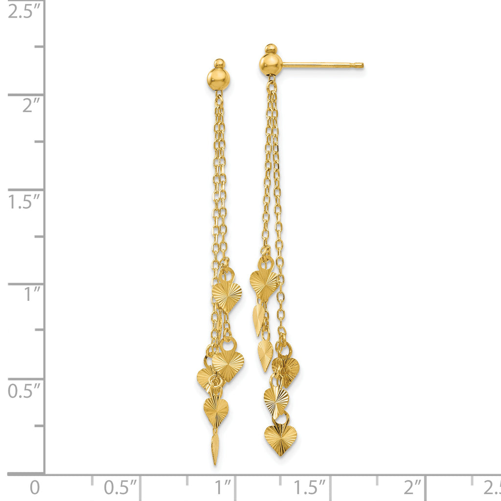 14K Diamond Cut Heart Post Dangle Earrings