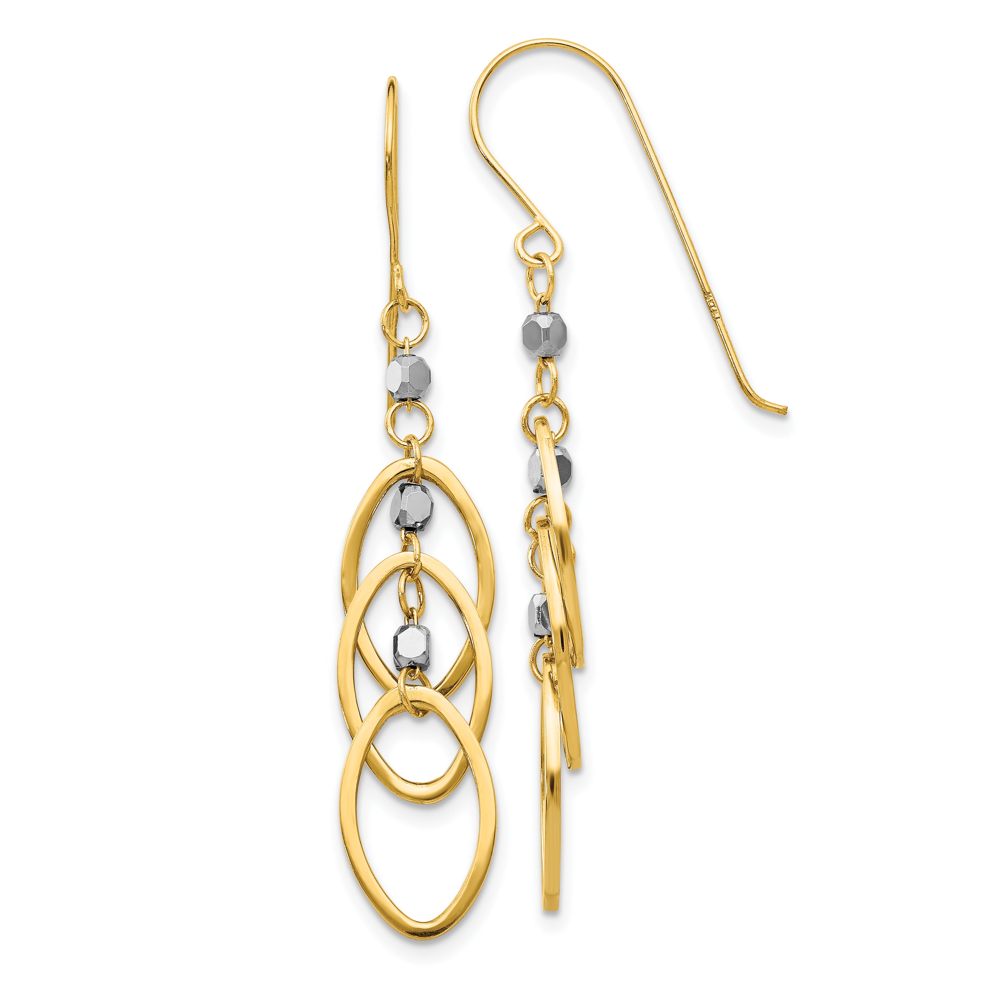 14k Two-tone Oval Beaded Dangle Earrings Main image