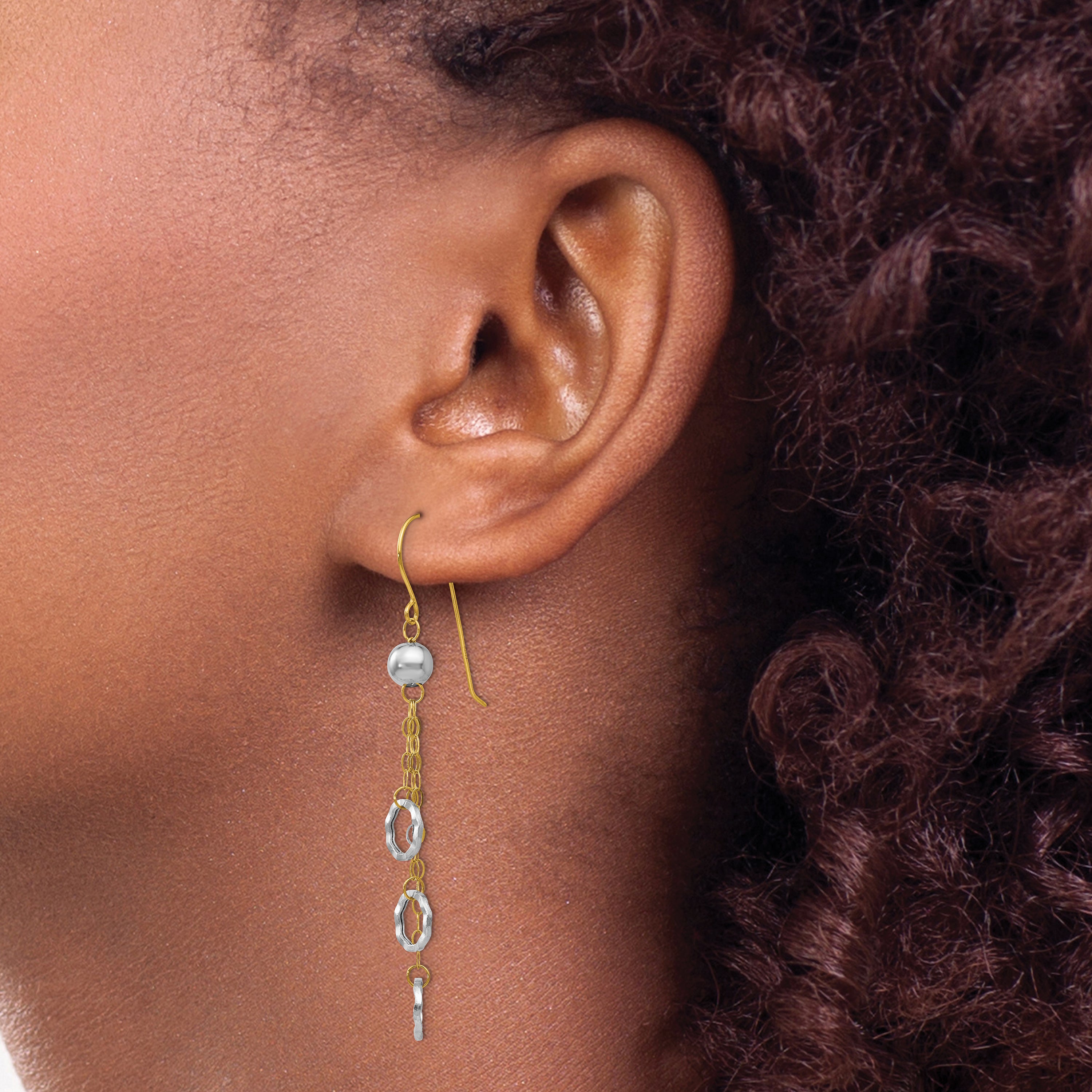 14k Two-tone Circle Dangle Earrings