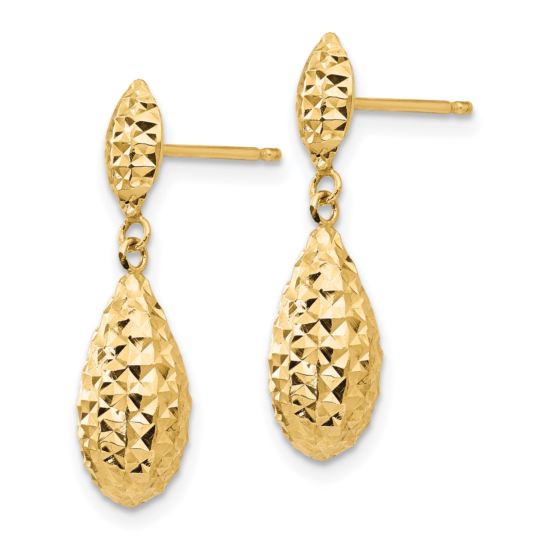 14k Diamond-cut Puff Teardrop Dangle Earrings Secondary image