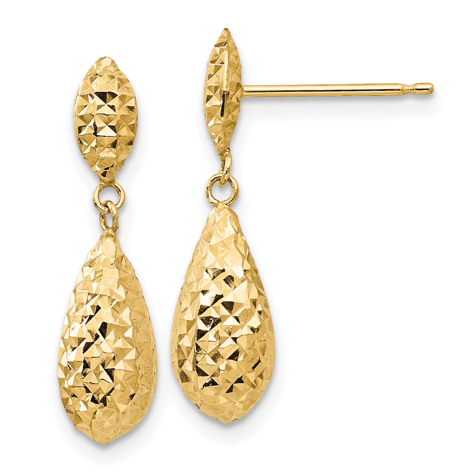14k Diamond-cut Puff Teardrop Dangle Earrings Main image