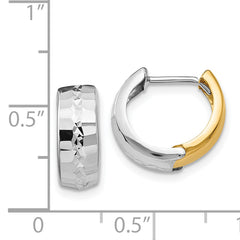 14k Two-tone Textured Hinged Hoop Earrings