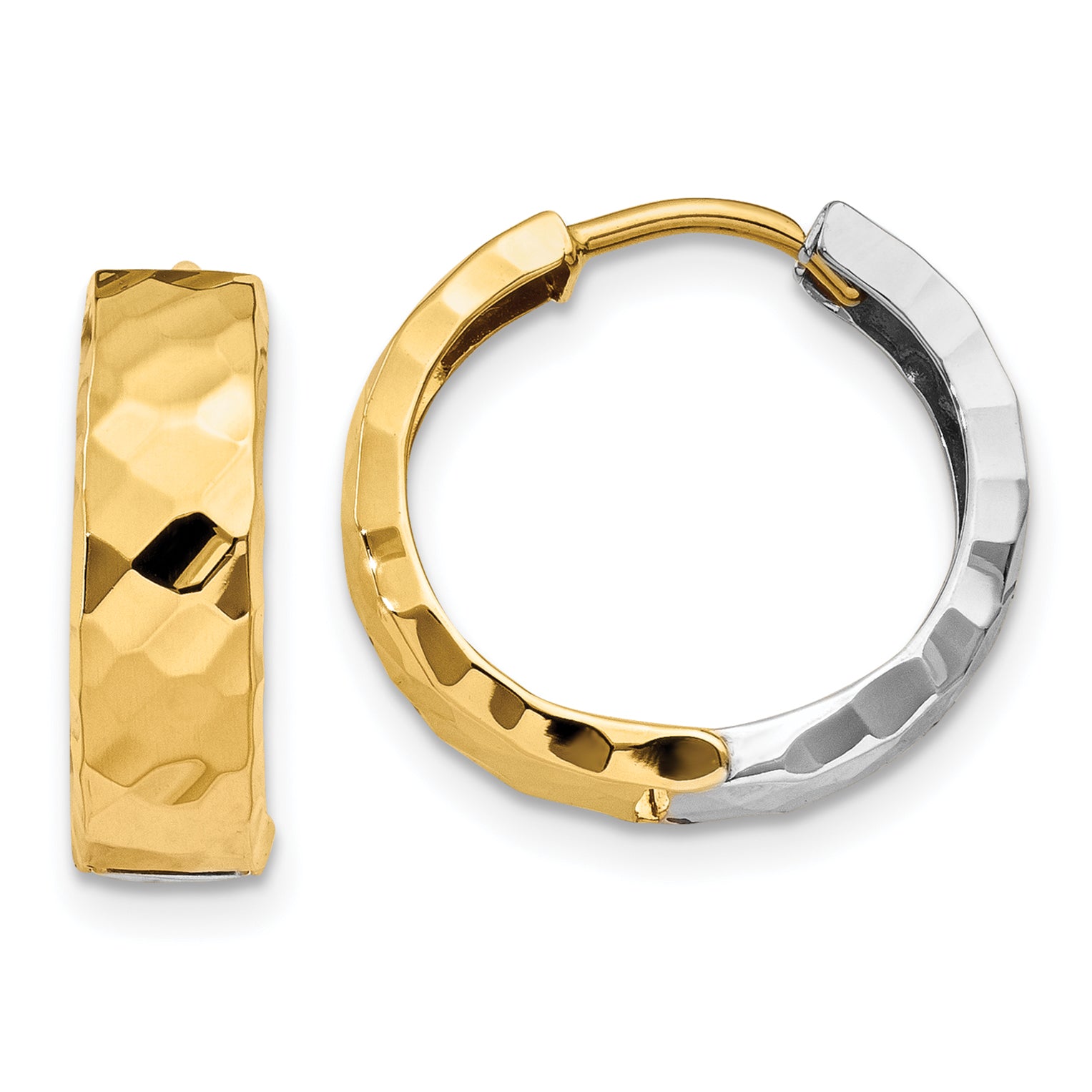 14k Two-tone Textured Hinged Hoop Earrings Main image