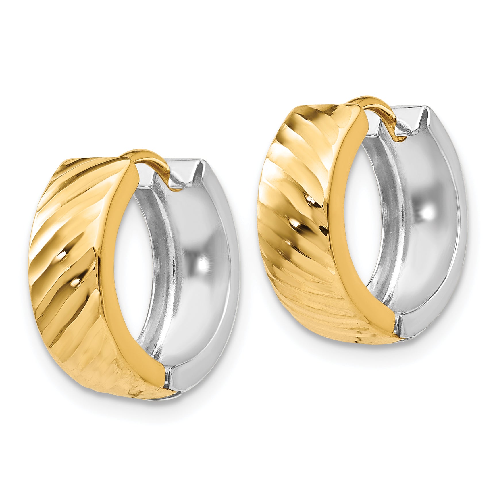 14k Two-tone Textured Hoop Earrings Secondary image