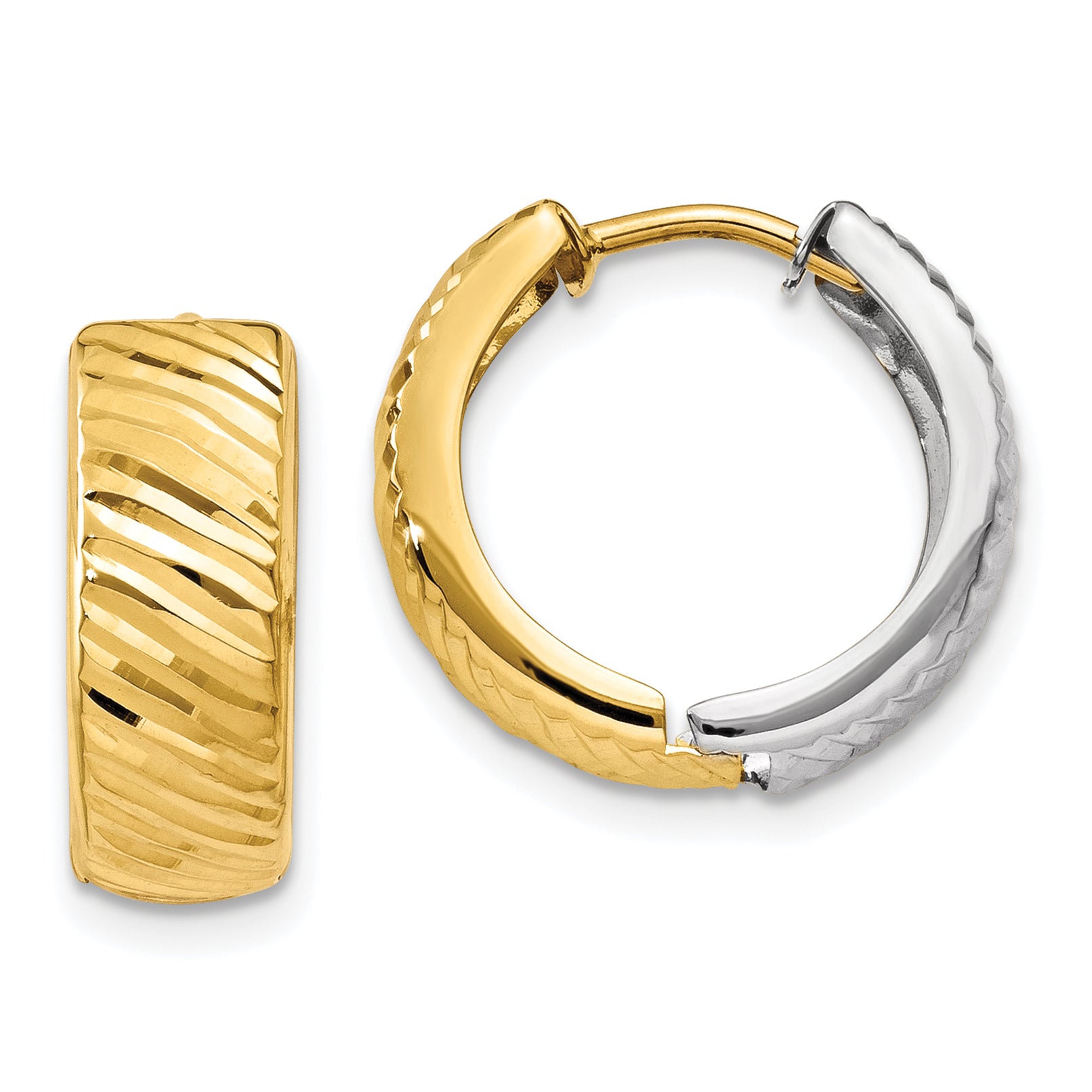 14k Two-tone Textured Hoop Earrings Main image