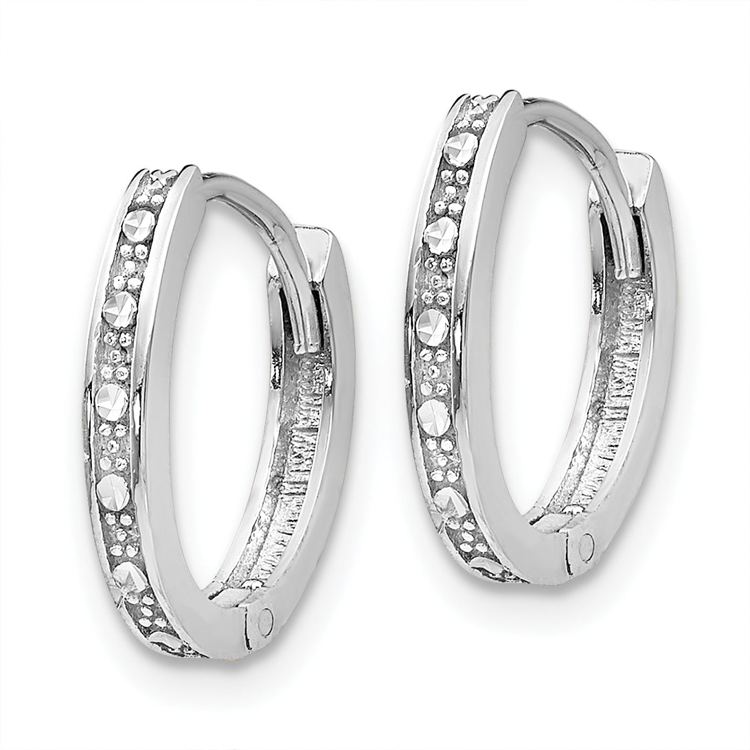 14k White Gold Diamond-cut Oval Hinged Hoop Earrings Secondary image