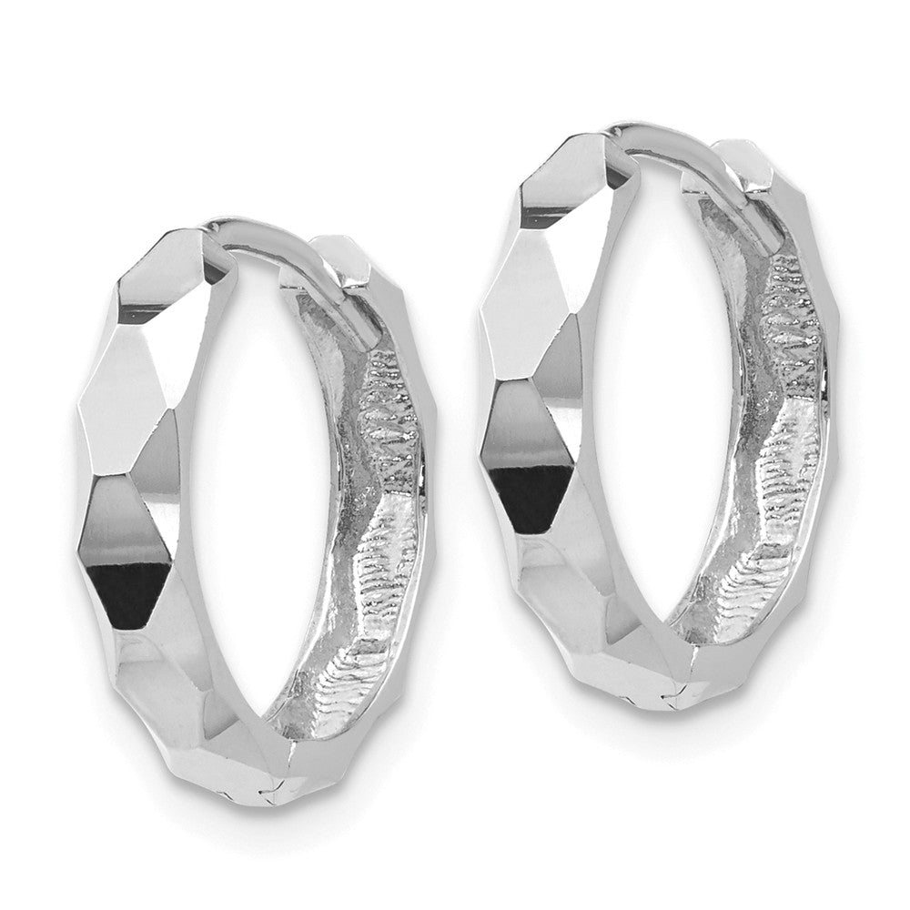 14K White Gold Diamond-cut Hoop Earrings Secondary image