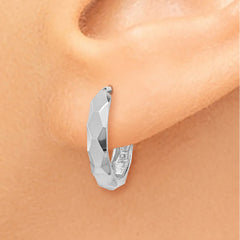 14K White Gold Diamond-cut Hoop Earrings