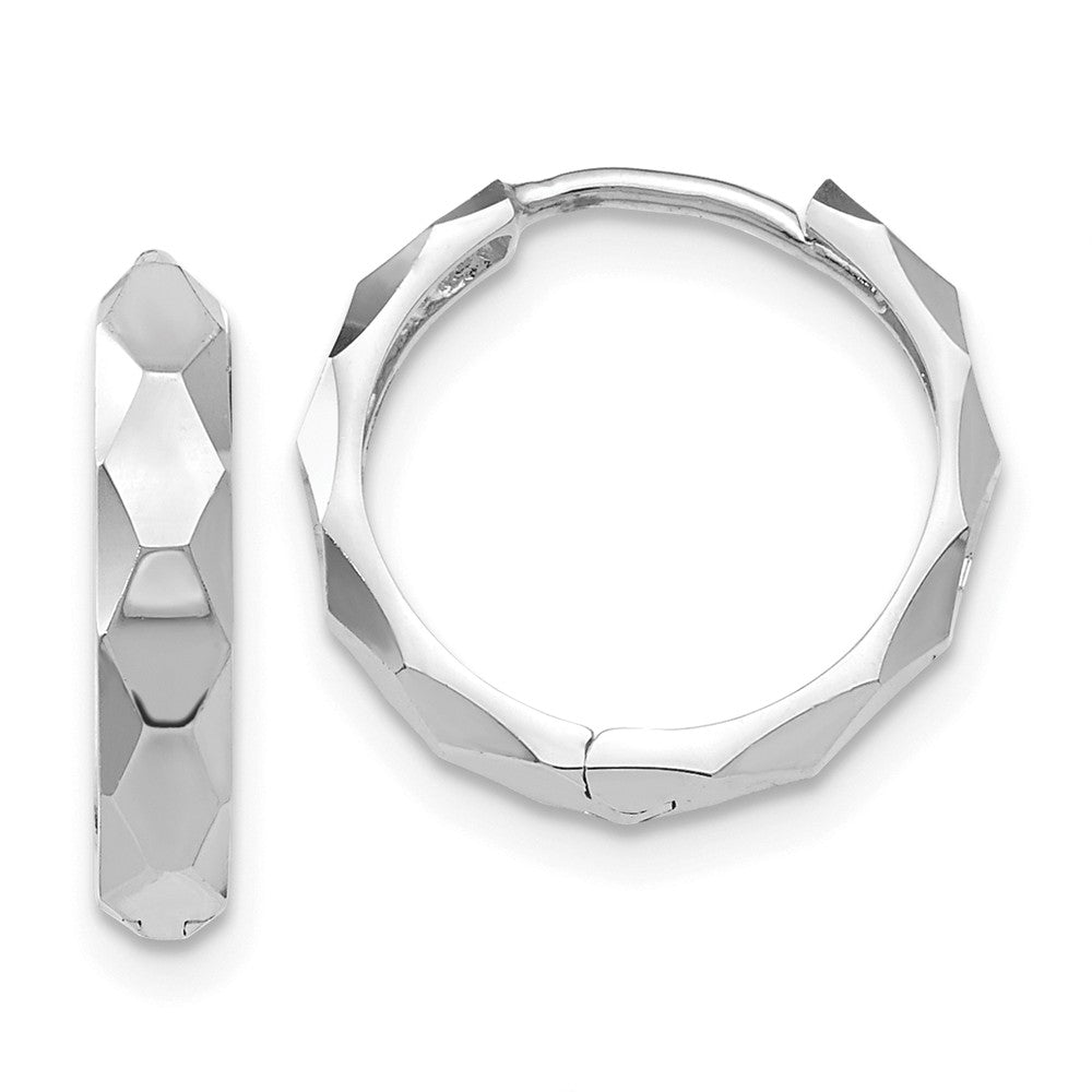 14K White Gold Diamond-cut Hoop Earrings Main image