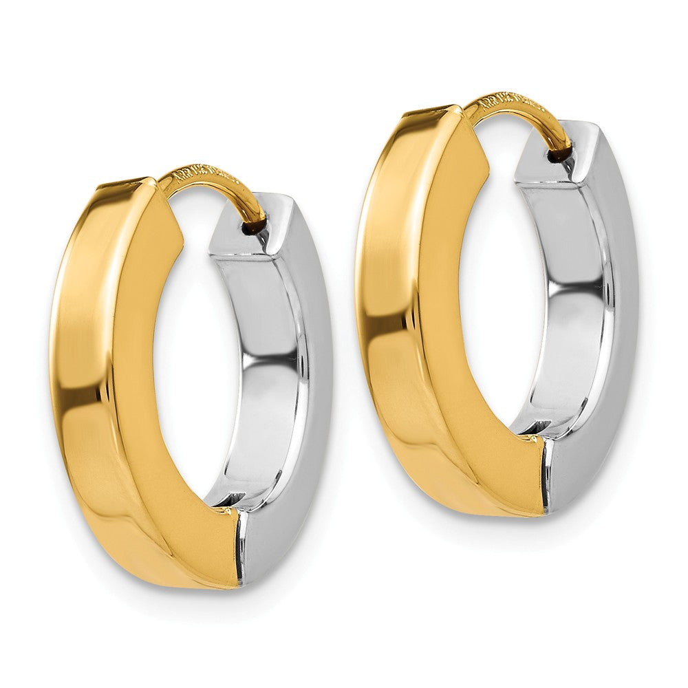 14K Two-tone Gold Polished Hollow Hinged Hoop Earrings Secondary image