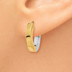 14K Two-tone Gold Polished Hollow Hinged Hoop Earrings