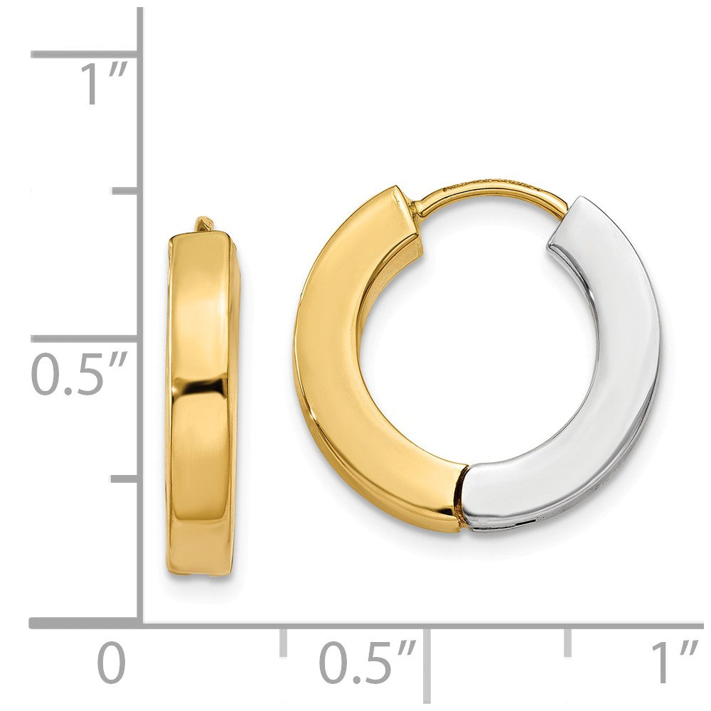 14k Two-tone Gold Polished Hollow Hinged Hoop Earrings