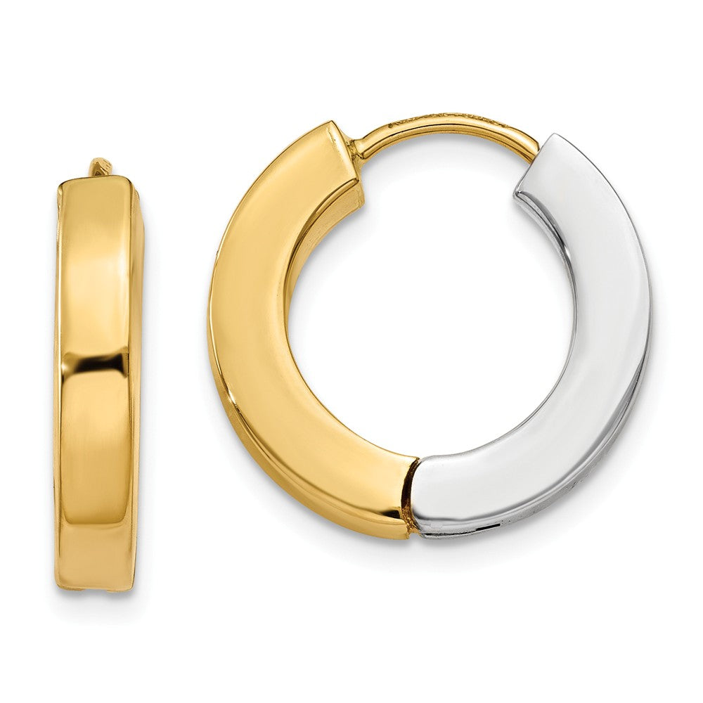 14K Two-tone Gold Polished Hollow Hinged Hoop Earrings Main image