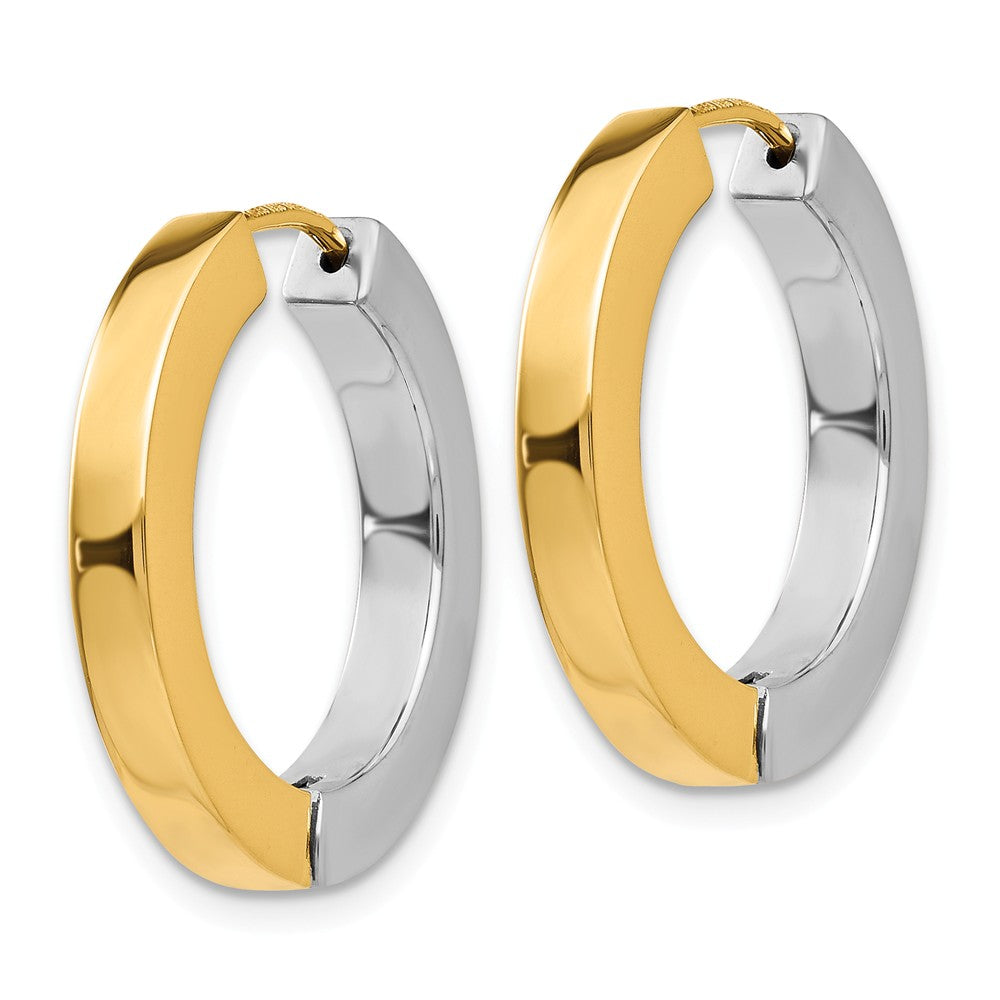 14K Two-tone Gold Polished Hollow Hinged Hoop Earrings Secondary image
