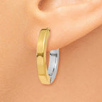 14K Two-tone Gold Polished Hollow Hinged Hoop Earrings