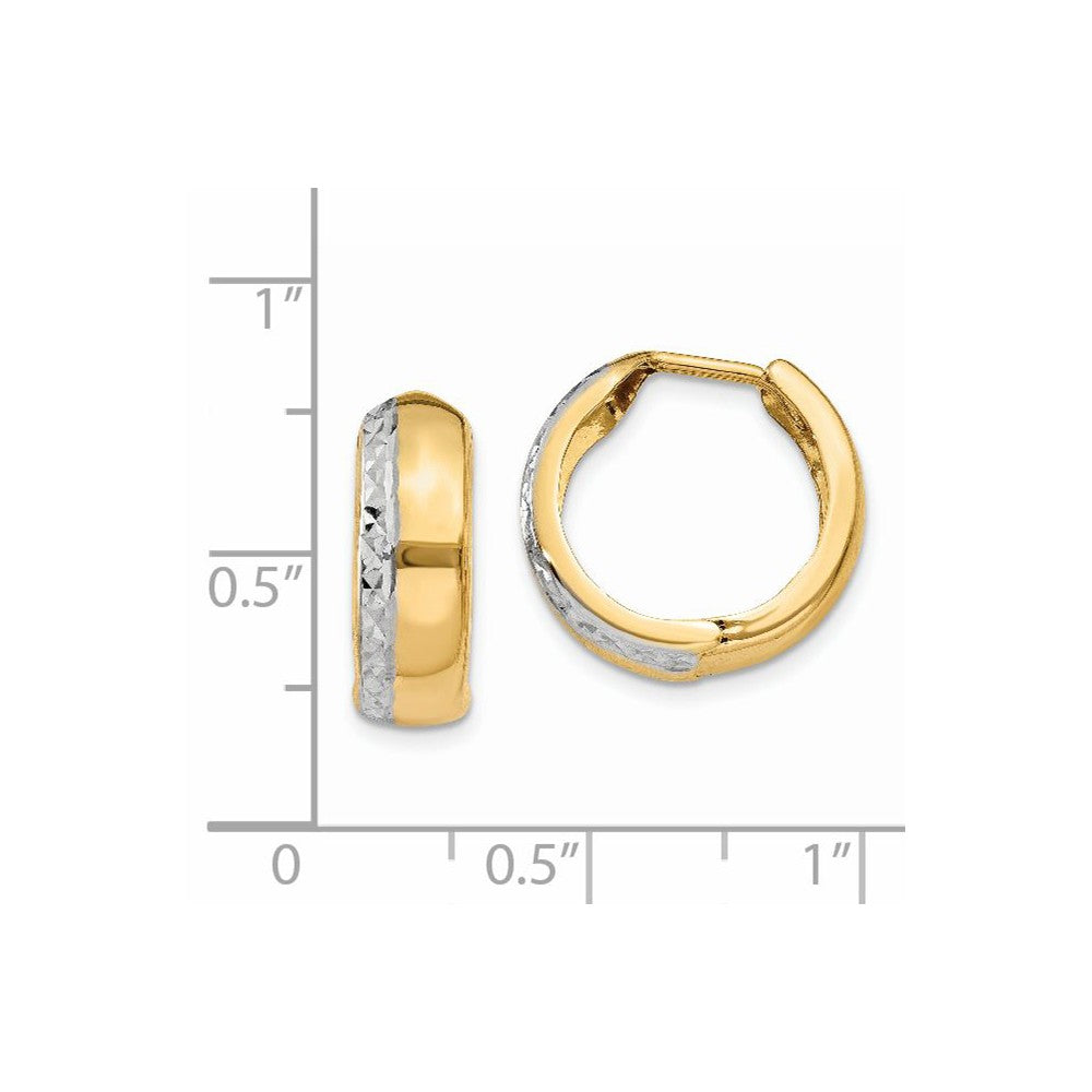 14k Two-tone Textured Hinged Hoop Earrings