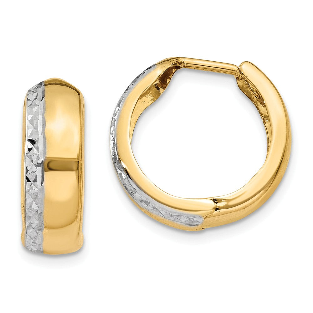 14K With Rhodium Textured Hinged Hoop Earrings Main image