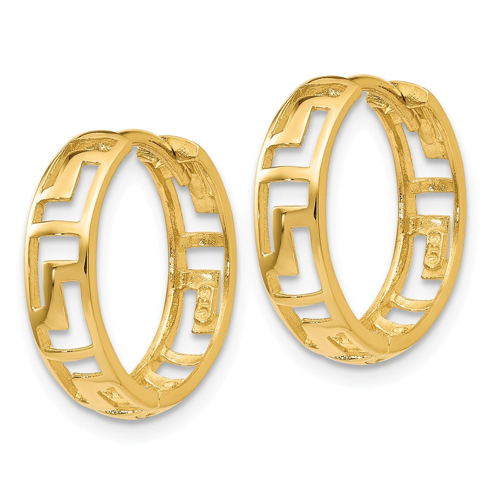14K Greek Key Hinged Hoop Earrings Secondary image
